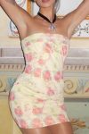 Beige-Floral-Print-Strapless-Pack-Hip-Dress-1