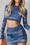 Blue-Distressed-Printed-Crop-Top-Two-Piece-Skirt-Set-2