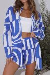 Blue-Geometry-Patchwork-Printed-Long-Sleeve-Shirt-Shorts-Suits-2