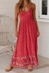 Bohemian-V-Neck-Floral-Maxi-Dress-Red