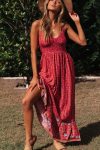 Bohemian-V-Neck-Floral-Maxi-Dress-Red