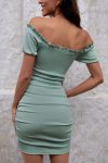 Green-Off-Shoulder-Ruched-Knitted-Dress-3