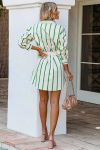 Green-Striped-Print-Lace-up-Shirt-Dress-3