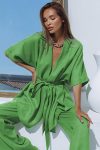 Green-V-Neck-Strappy-Tops-Wide-Leg-Long-Pants-Suit-2