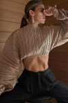 High-Collar-Long-Sleeve-Pleated-Crop-Top-4