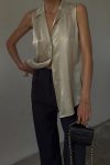 Khaki-Satin-Lapel-Cardigan-Tank-Top-2