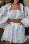 Long-Puff-Sleeve-Shirt-Strapless-Three-piece-Shorts-Set-1