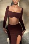 Long-Sleeve-Corset-Crop-Top-Slit-Midi-Skirt-Suits-3