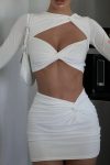 Long-Sleeve-Twisted-front-Cutout-Crop-Top-Skirt-Suits-1