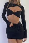 Long-Sleeve-Twisted-front-Cutout-Crop-Top-Skirt-Suits-1