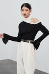 One-Shoulder-Flare-Sleeve-Patchwork-Tops-8