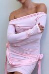 Pink-Long-Sleeve-Ruched-Floral-Ribbon-Dress-1