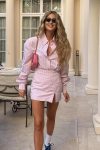 Pink-Striped-Print-Shirt-Mini-Skirt-Suits-1