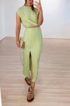 Pleated-Mock-Neck-Crop-Top-High-Waist-Slit-Skirt-Suits-4