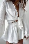 Pocketed-Solid-Color-Shirt-Ruffle-Waist-Shorts-Suits-2