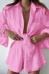 Pocketed-Solid-Color-Shirt-Ruffle-Waist-Shorts-Suits-2