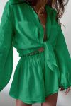 Pocketed-Solid-Color-Shirt-Ruffle-Waist-Shorts-Suits-2