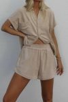 Polar-Fleece-Solid-Color-Shirt-Two-Piece-Shorts-Set-4