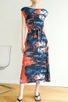 SleevelessSideSlitFullPleatedPrintDress1