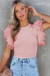 Solid-Color-Ruffle-Sleeve-Crew-Neck-Tops-4