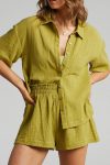 Solid-Color-Short-Sleeve-Shirt-Two-piece-Short-Set-1