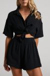 Solid-Color-Short-Sleeve-Shirt-Two-piece-Short-Set-1