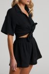 Solid-Color-Short-Sleeve-Shirt-Two-piece-Short-Set-1