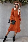 Square-Neck-Solid-Color-Ruffled-Midi-Dress-2