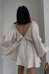 V-Neck-Puff-Sleeve-Ruched-Dress-2