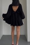 V-Neck-Puff-Sleeve-Ruched-Dress-2