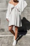 V-Neck-Puff-Sleeve-Ruched-Dress-2