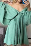 V-Neck-Puff-Sleeve-Ruched-Dress-2