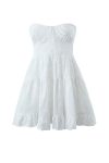 White-Lace-Tie-up-Strapless-Tiered-Dress-1