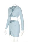 Sky-Blue-Button-Front-Knitted-Two-Piece-Skirts-2